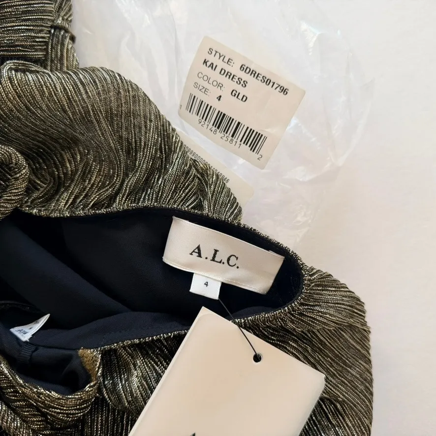 A.L.C. Kai Dress Gold Halter Maxi Size 4 XS Metallic Disco Party NYE Holiday NEW - Image 9