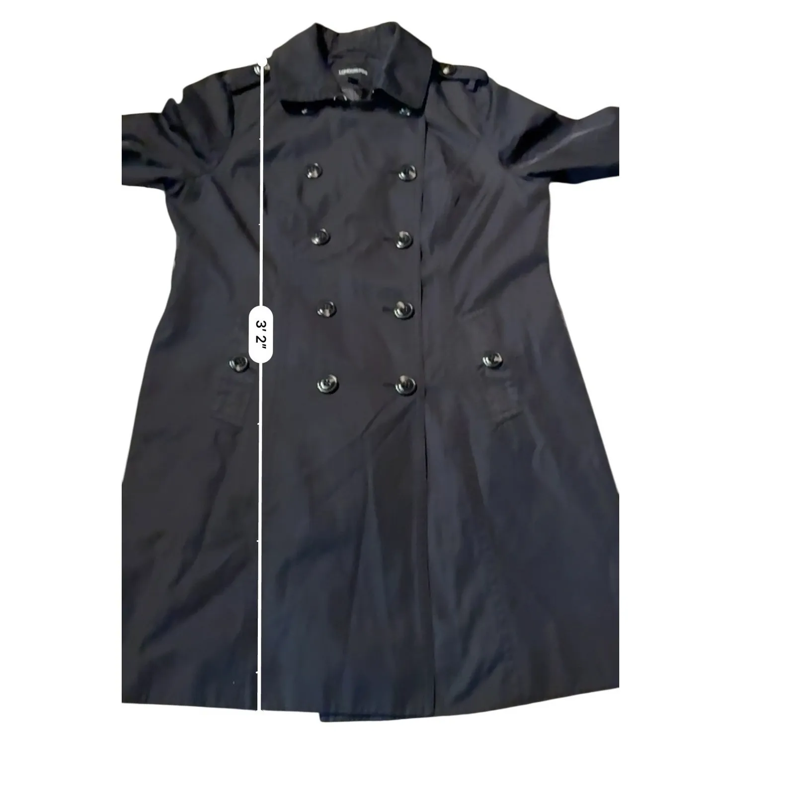 London Fog Trench Coat Size XL Black Double Breasted Classic Long Jacket - Image 9