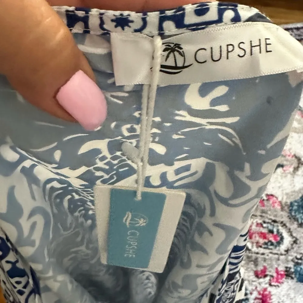 CUPSHE LONG KAFTAN COVERUP BLUE WHITE PRINT DRESS OS - Image 7