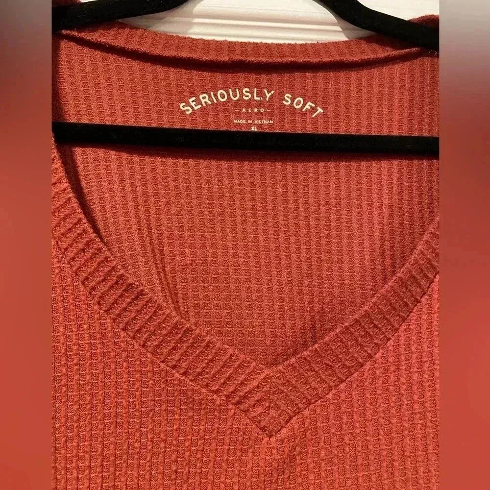 Aeropostale Deep V Long Sleeve Waffle Cropped Drawstring Seriously Soft Size XL - Image 5