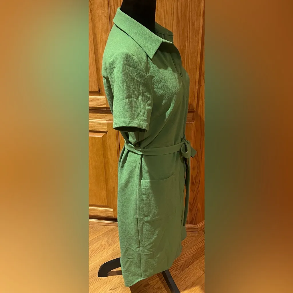 Rachel Parcell Everyday Woven Button-Up Belted Shirtdress Dress Green Size Small - Image 8