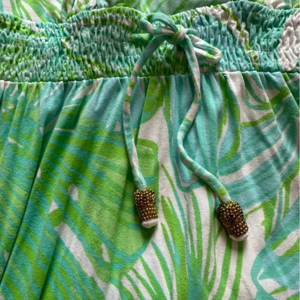 Lilly Pulitzer Isla Green Sheen Fronds Place Tassel Tie Jersey Long Maxi Dress - Image 9