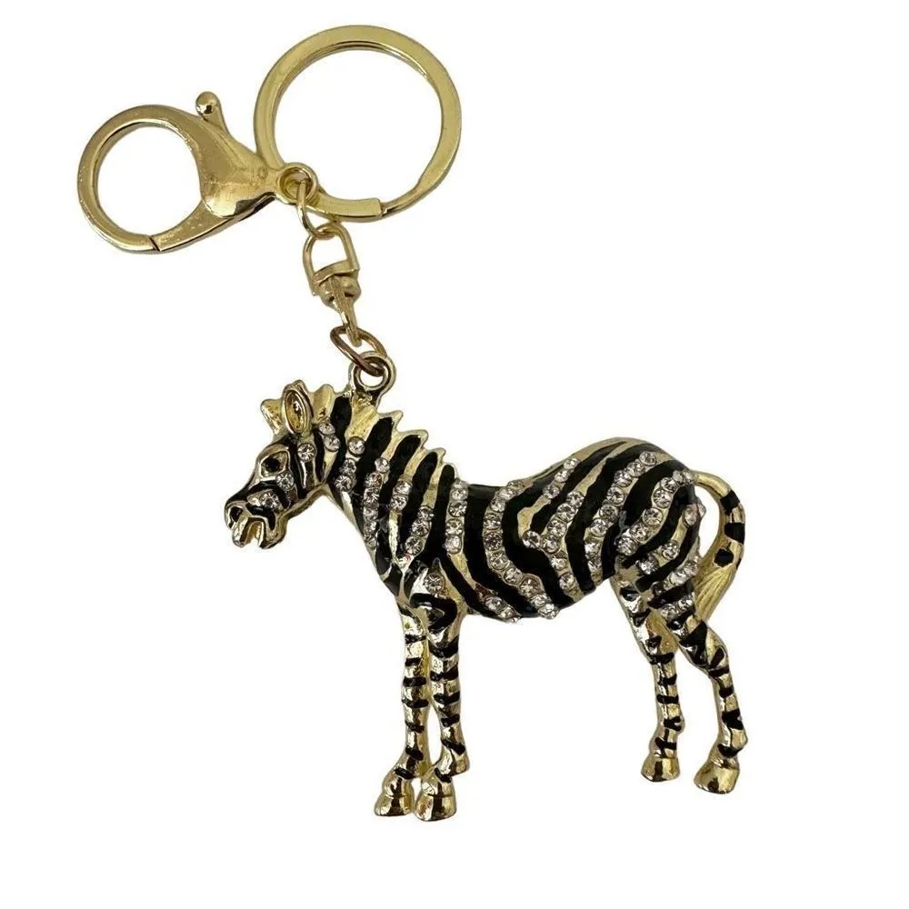 Gold tone black and rhinestone zebra keychain - Image 2