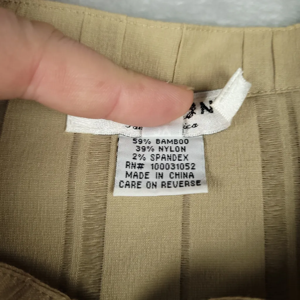 Citron Santa Monica Womens Jacket Top Bamboo Mandarin Collar Lagenlook Size 2X Tan - Image 4