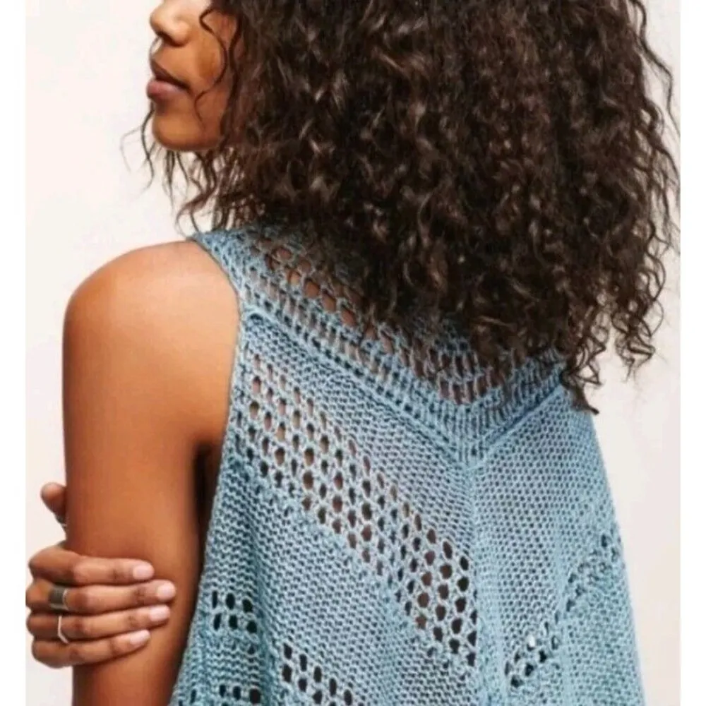 Free People Rhiannon Open Knit Crochet Sleeveless Sweater Tunic Top Linen Small - Image 10