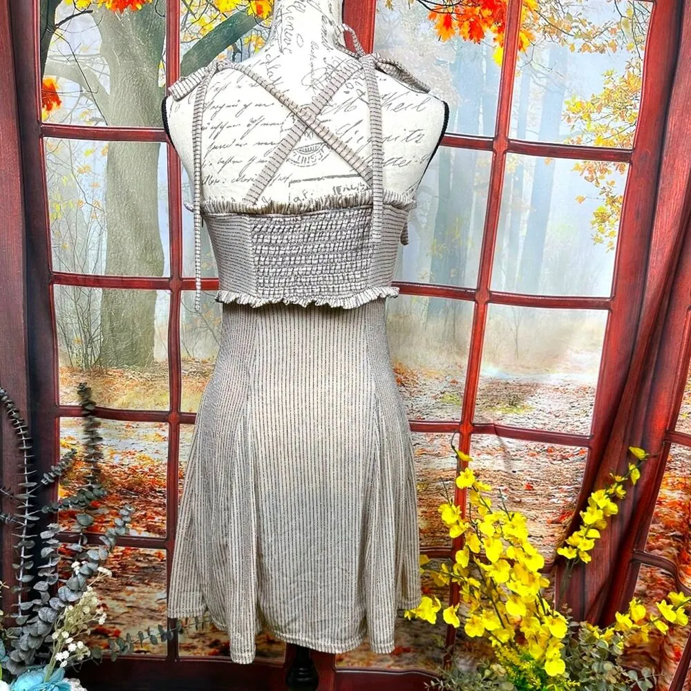 Free People Metallic Thread Mini Dress Beige/Gold thread  M - Image 10