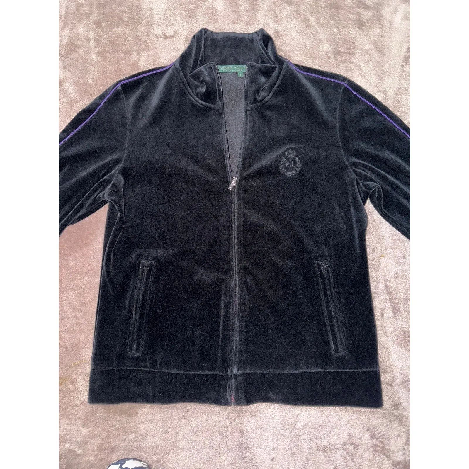 Ralph Lauren Women's Active Velvet Full Zip Jacket‎ Size Small - Image 2