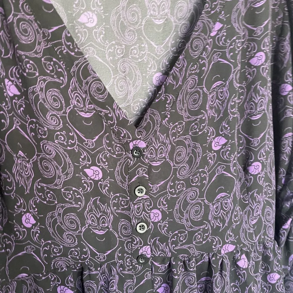 Disney Villains Purple & Black V-Neck Dress With Button Details & Puff Sleeves 4 - Image 5