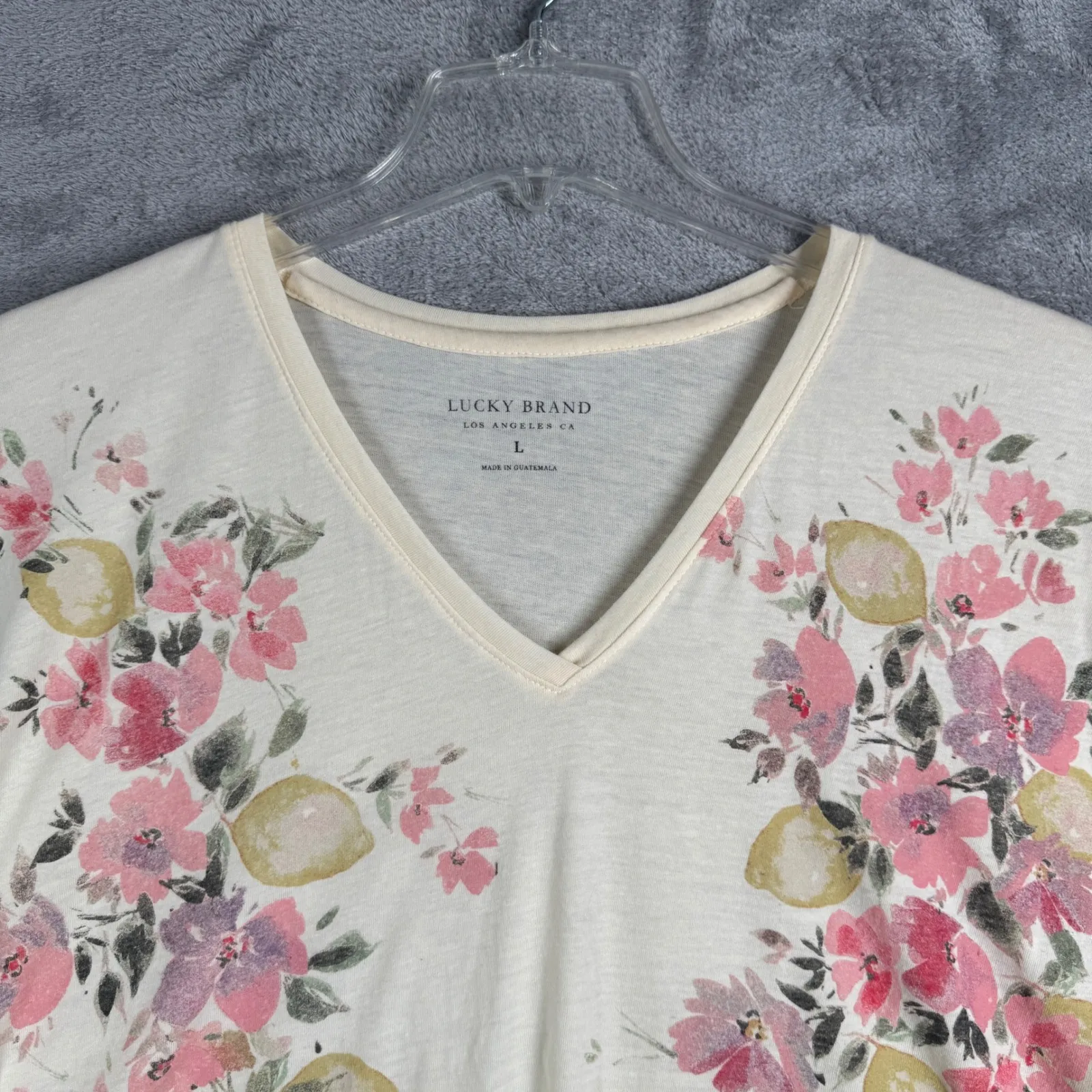 Lucky Brand Shirt Womens Large V-Neck Floral Graphic Short Sleeve Casual Tee Top - Image 4