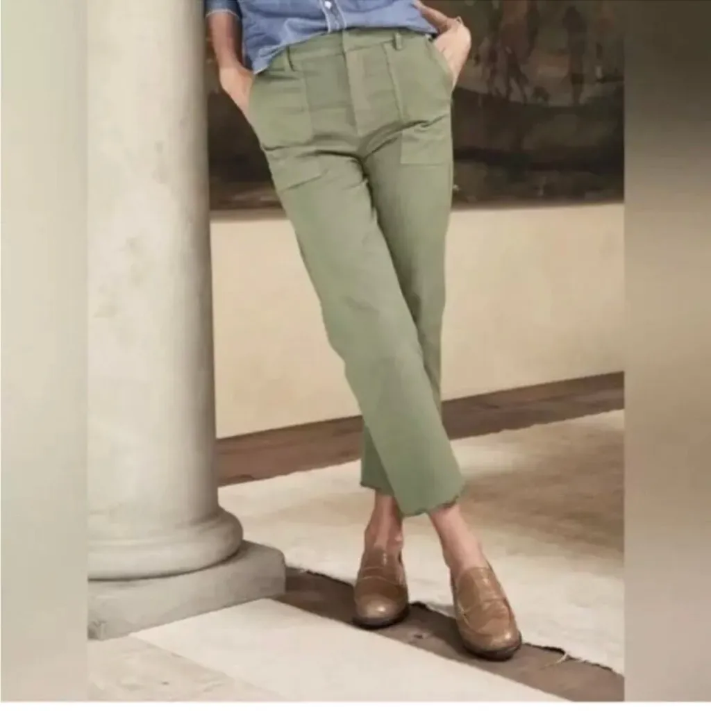 Frank & Eileen Blackstone Pants size 6 Green Twill Raw Hem Ankle Khakis - Image 14