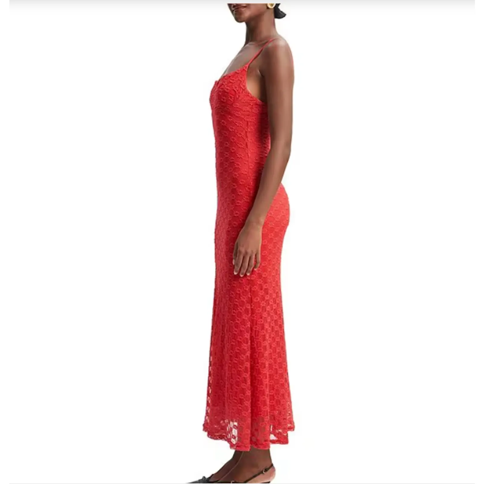 Bardot Adoni Square Neck Textured Floral Mesh Midi Slip Dress Fire Red Size 8 - Image 3