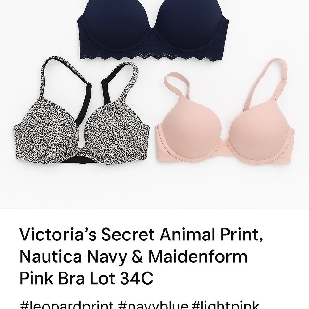 Victoria's‎ Secret Animal Print, Nautica Navy & Maidenform Pink Bra Lot 34C - Image 2