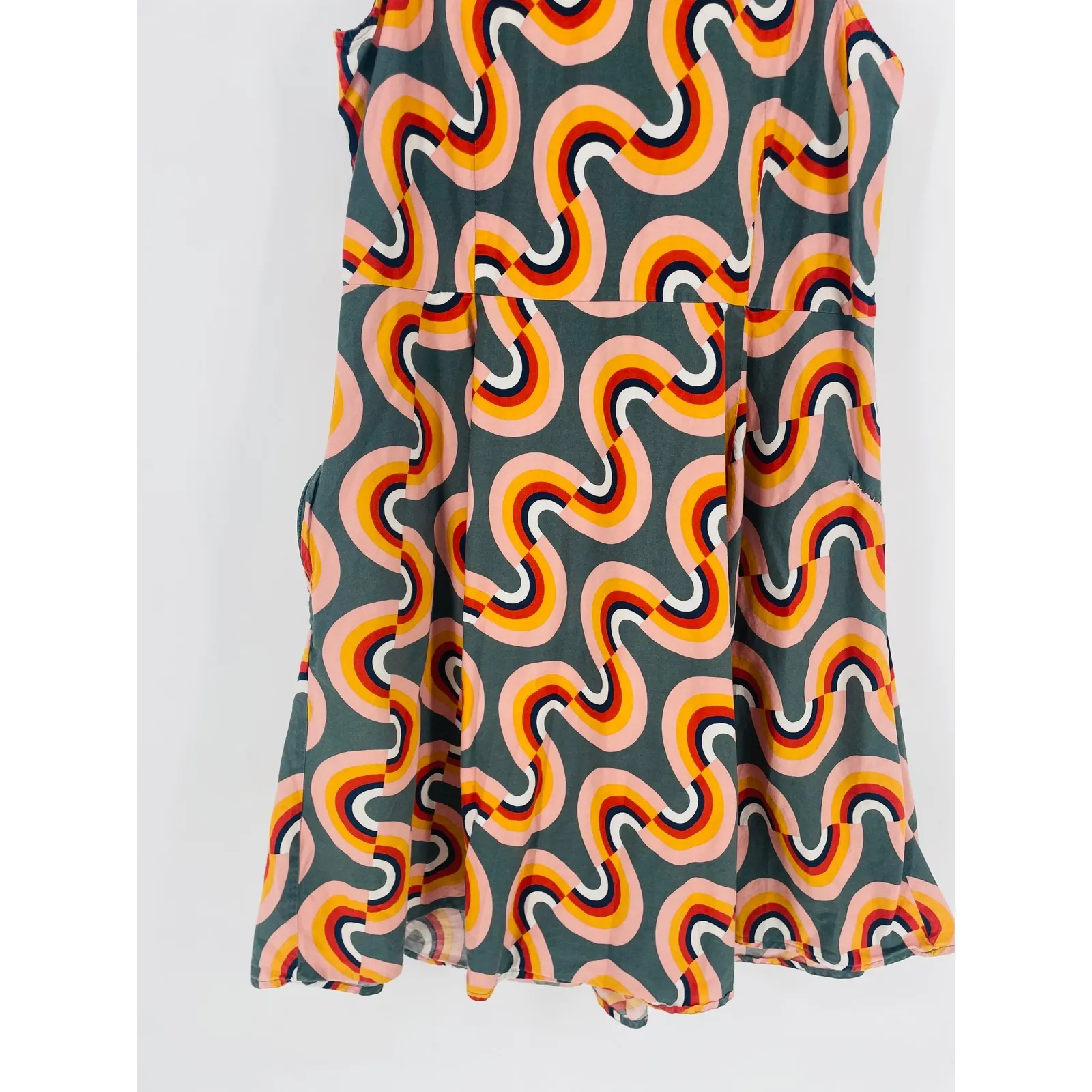ModCloth Mod Well Rainbow Retro Swirl Print V Neck Sleeveless Dress Size 18 - Image 12