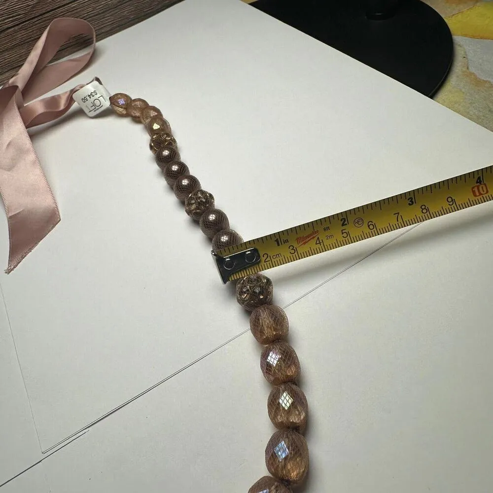 Ann Taylor LOFT Long Beaded Ribbon Necklace Pink & Brown NWT $34.50 - Image 6