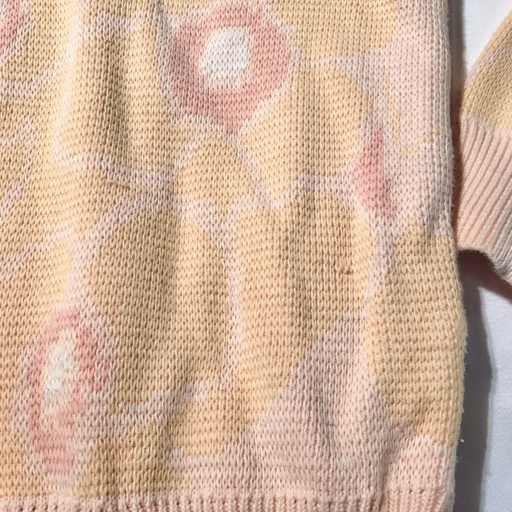 Vtg Y2K Marc Jacobs pastel pink floral cropped vneck sweater abstract cotton S M - Image 4