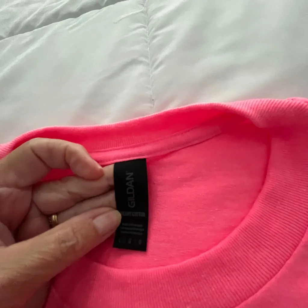 Coquette Ghosts and Pumpkins Neon Pink Halloween Graphic T-Shirt. Size L - Image 2