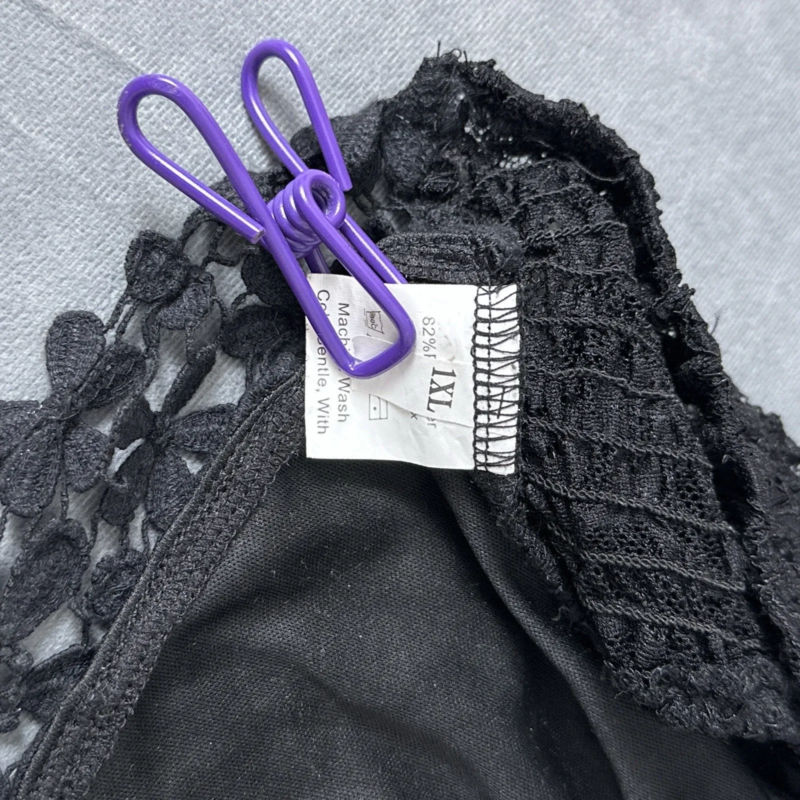 Crochet Daisy Lace Bralette Black Plus Size 1XL Stretchy Crossback Multi - Image 6