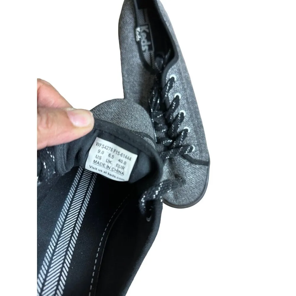 Keds Designer Lace Up Metallic Silver Sweatshirt Sneakers Low Top Shoes - Image 12