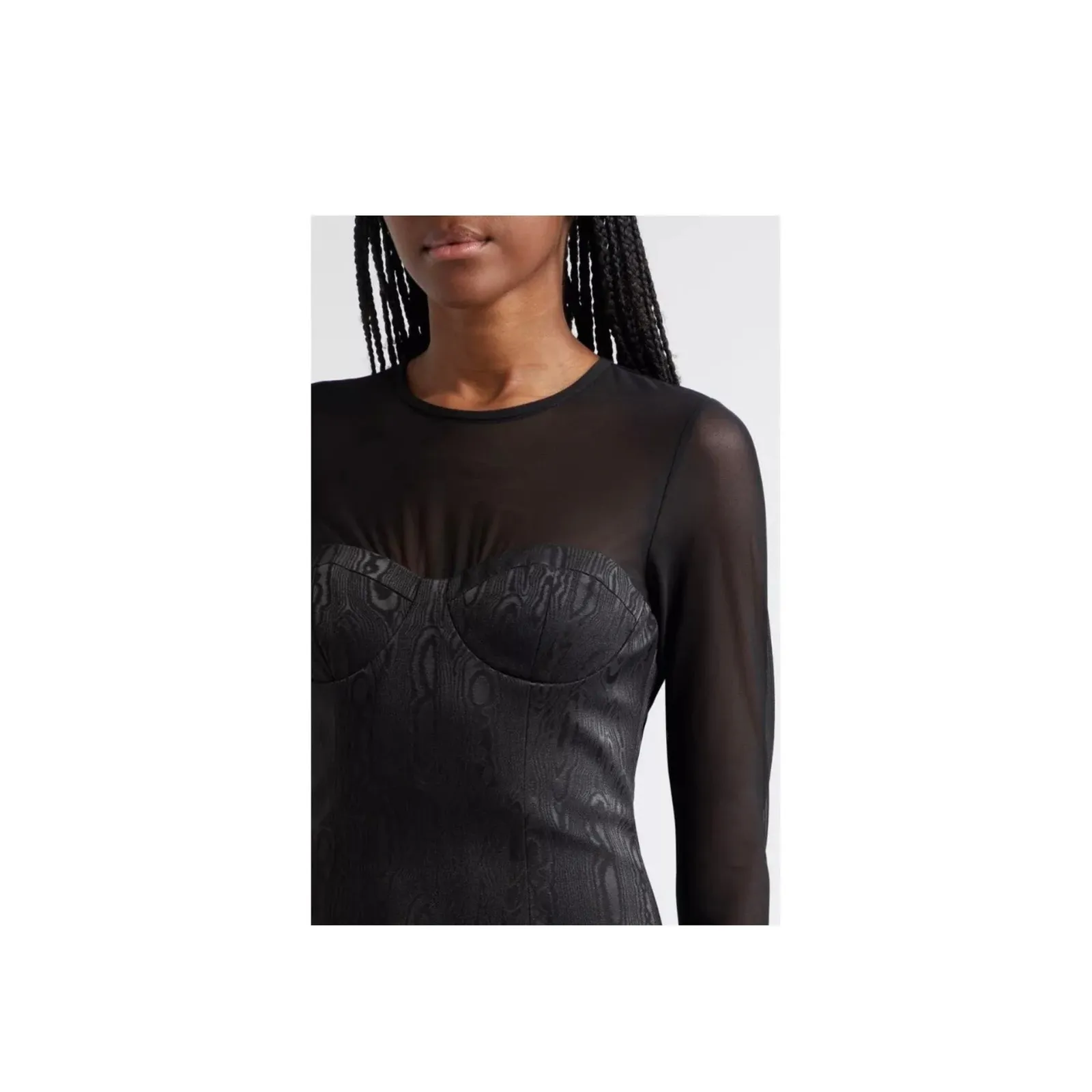 Alice and Olivia Takako Mesh Long Sleeve Minidress in Black Size 8 - Image 3