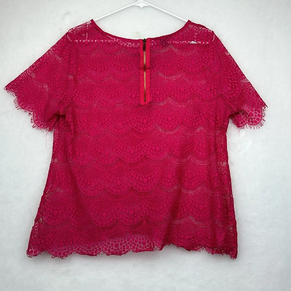 Hot Pink Short Sleeves Crew Neck Lace Top Sz 1X - Image 5