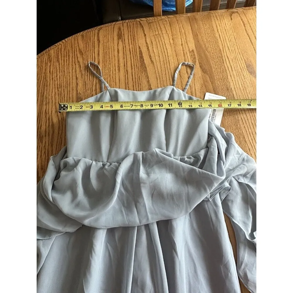 JJ'S HOUSE SIZE XS DUSTY BLUE EMPIRE WAIST BRIDESMAID GOWN FLUTTER SLEEVE NWT - Image 11