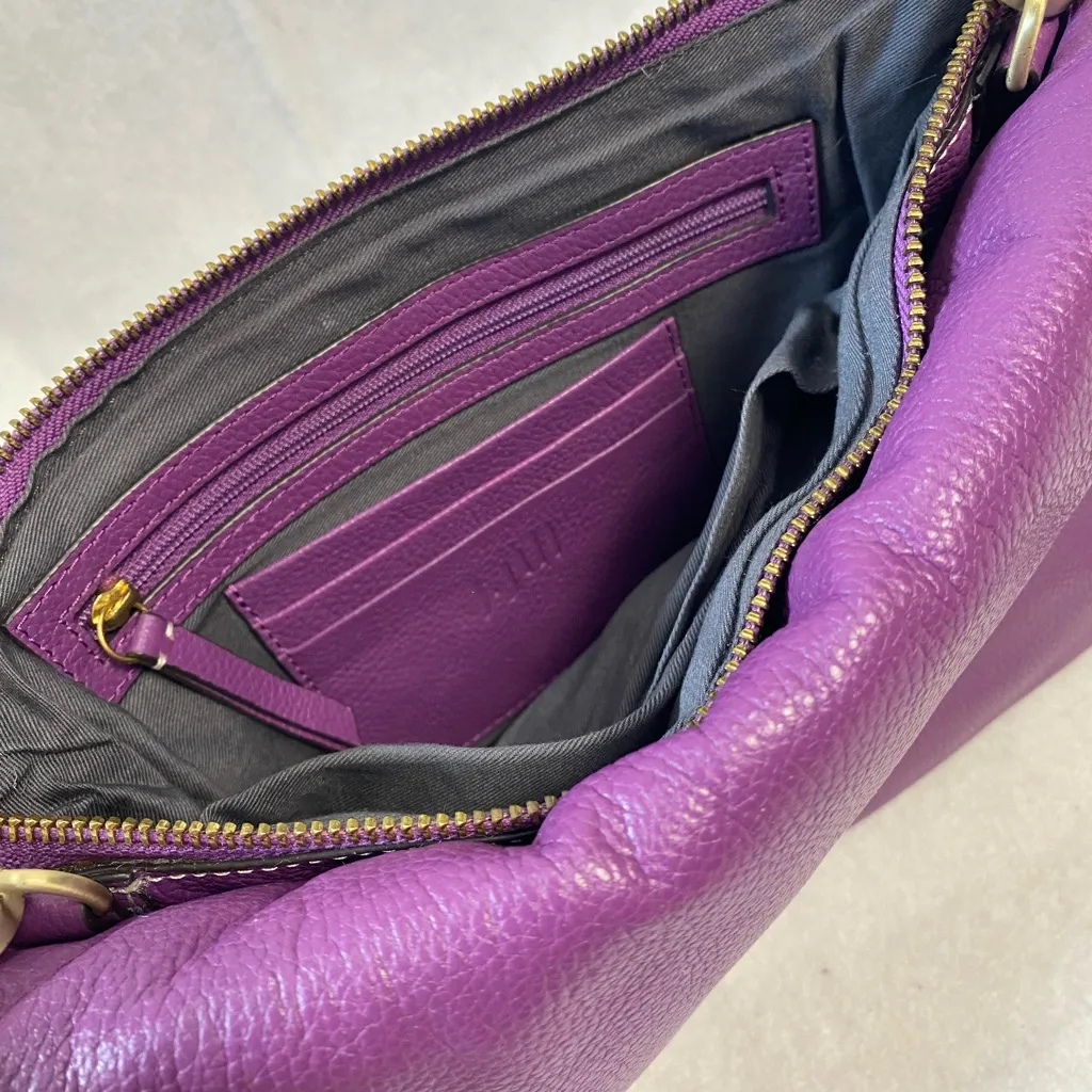 J. Jill Purple pebbled leather crossbody purse compact bag convertible clutch - Image 5