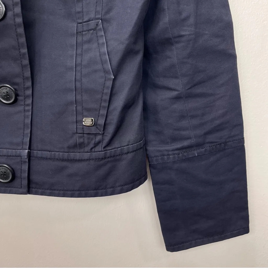 Ted Baker Womens Navy Blue Collared Button Up Pockets Jacket Ted Size 1 US SMALL - Image 5