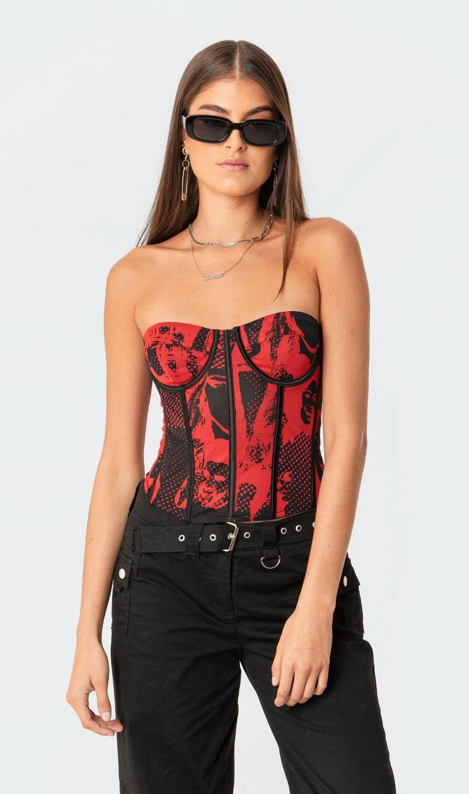 Aly Mesh Corset Top in Red - Image 5