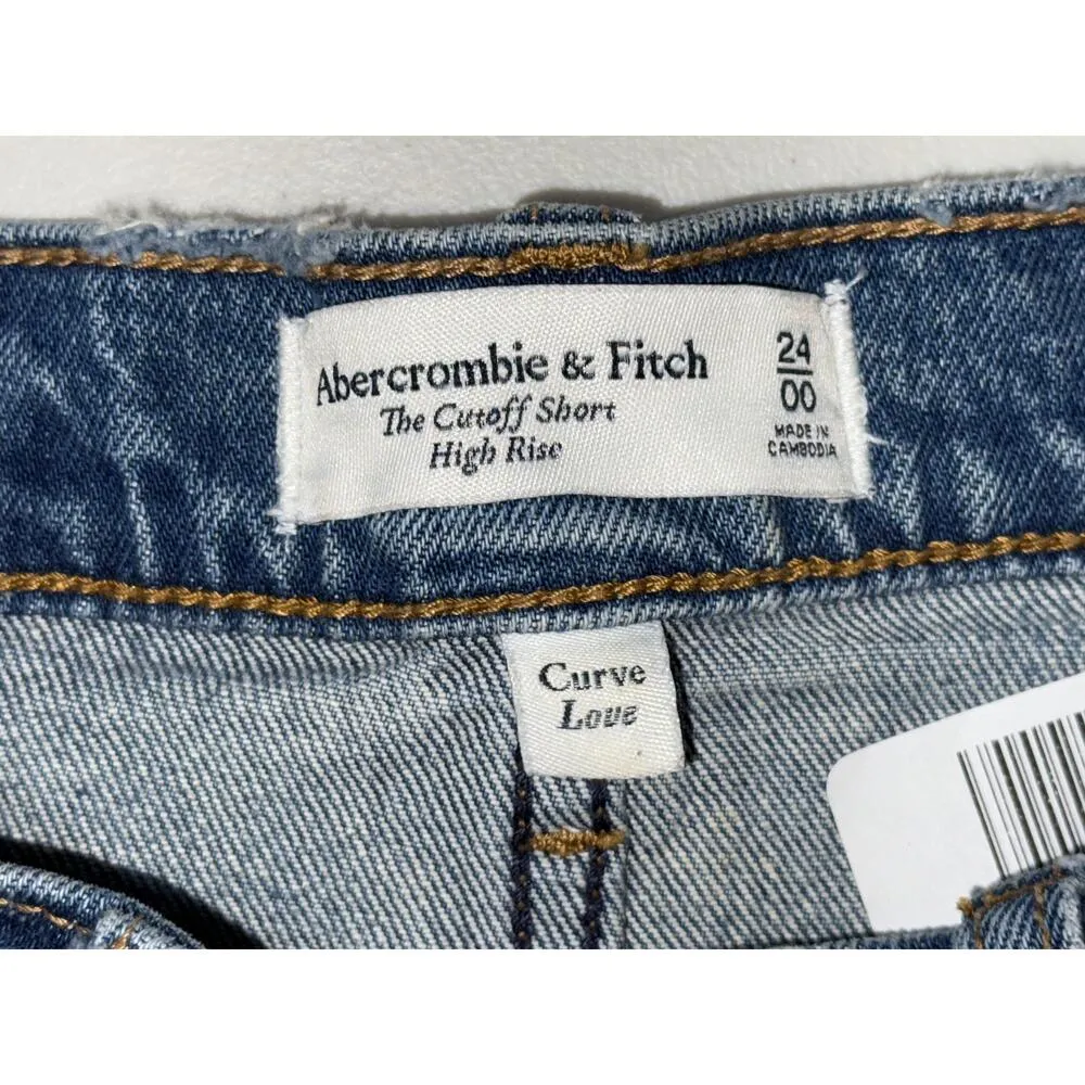 NEW Abercrombie & Fitch Curve Love Cutoff High Rise Blue Jean Shorts Size 24 00 - Image 3