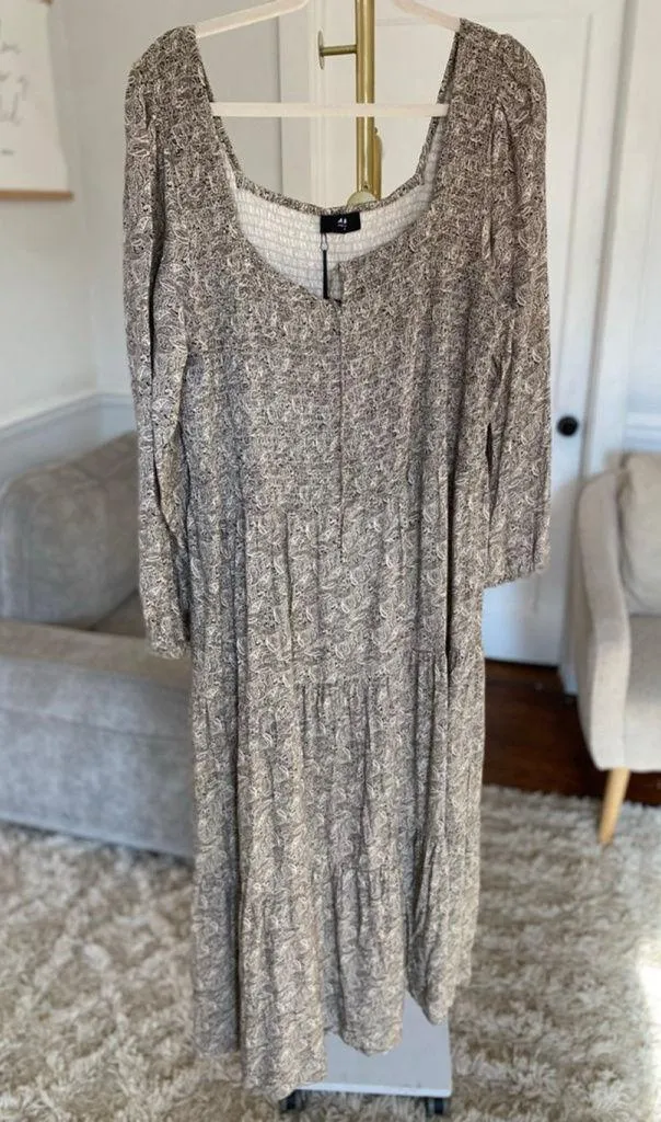 Able Paisley Smocked Maxi Dress 1X Brown Romantic Quiet Luxury Old Money NWTs - Image 1