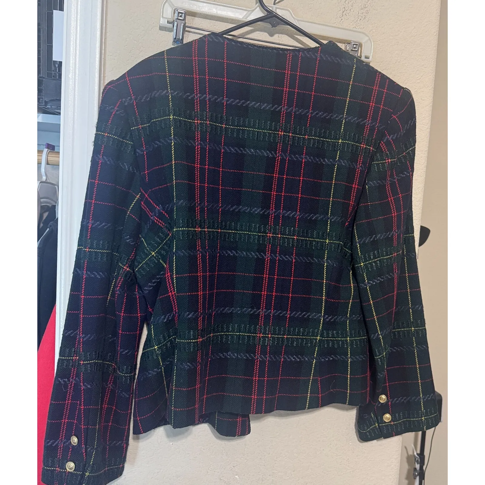 Kasper ASL Wool Plaid Blazer 14 Navy blue green Jacket Old Money Gold buttons - Image 8