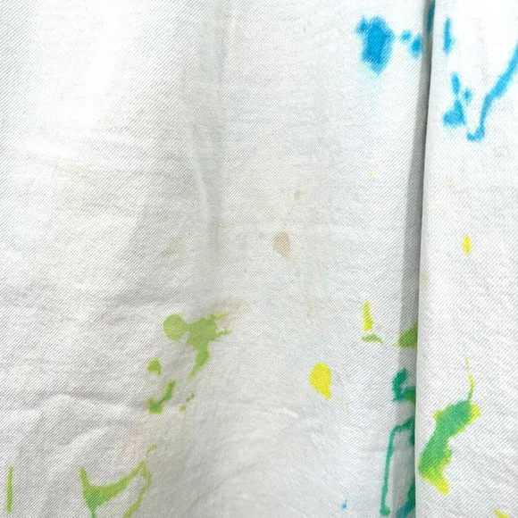 Zara size 8 white jeans‎ pleated top blue yellow green paint splatter detail - Image 10