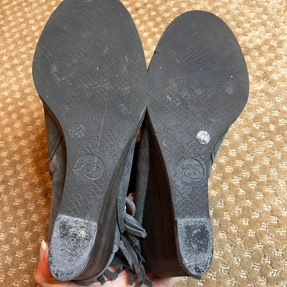 Lucky Brand Yachin Dark Gray Suede Fringe Wedges Ankle Bootie Boho Western SZ 11 - Image 10