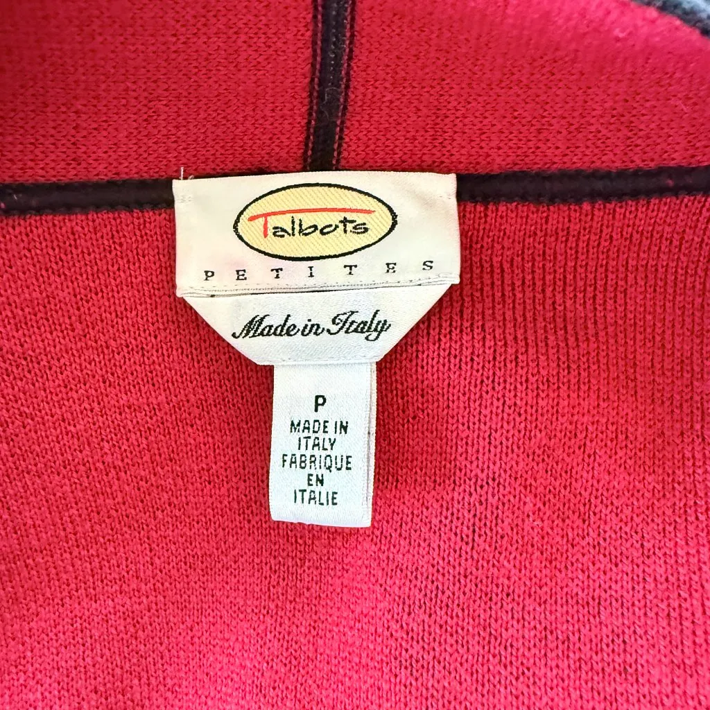 Talbots Petites black wool open cardigan sweater with red interior size PS - Image 7