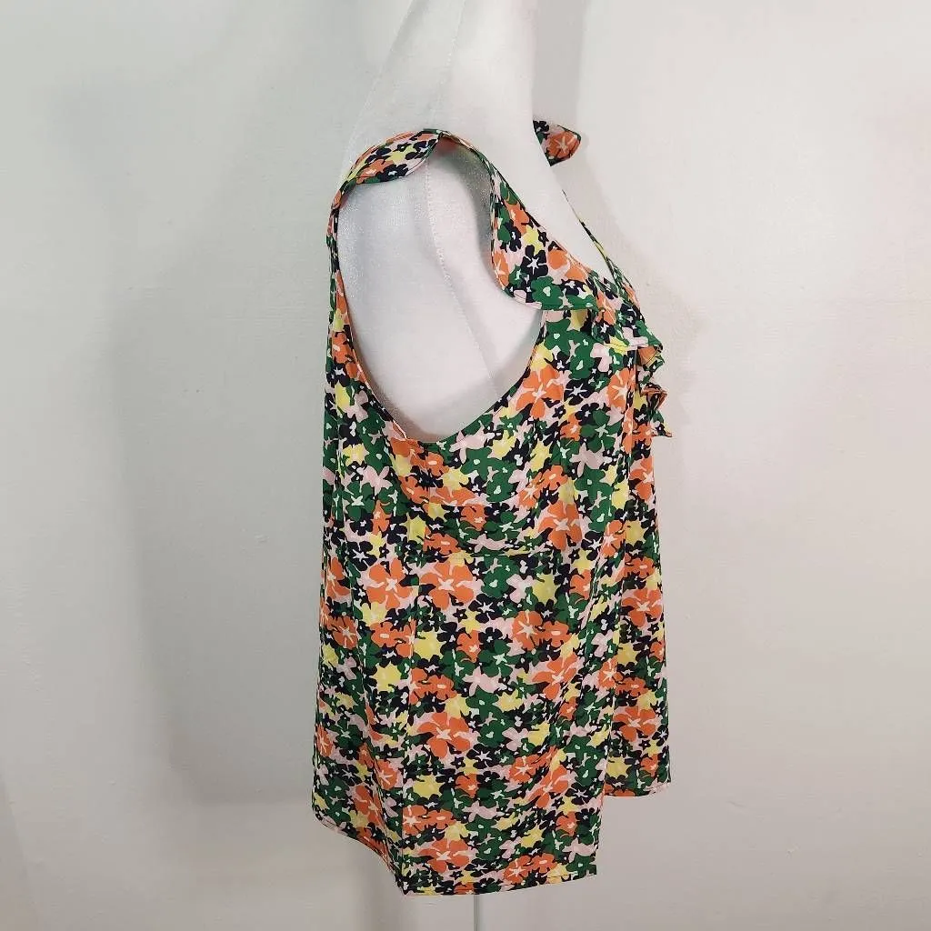 Du Jour Floral Blouse NWOT Size Medium Ruffle Floral Tank Green - Image 3