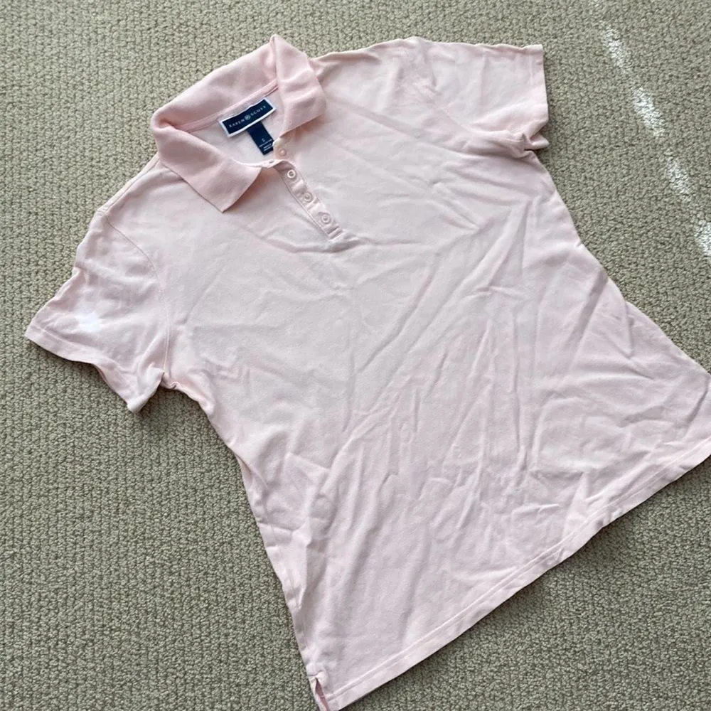 Karen Scott Pink Polo Shirt Blouse Button Down T-Shirt Short Sleeve Small EUC - Image 2