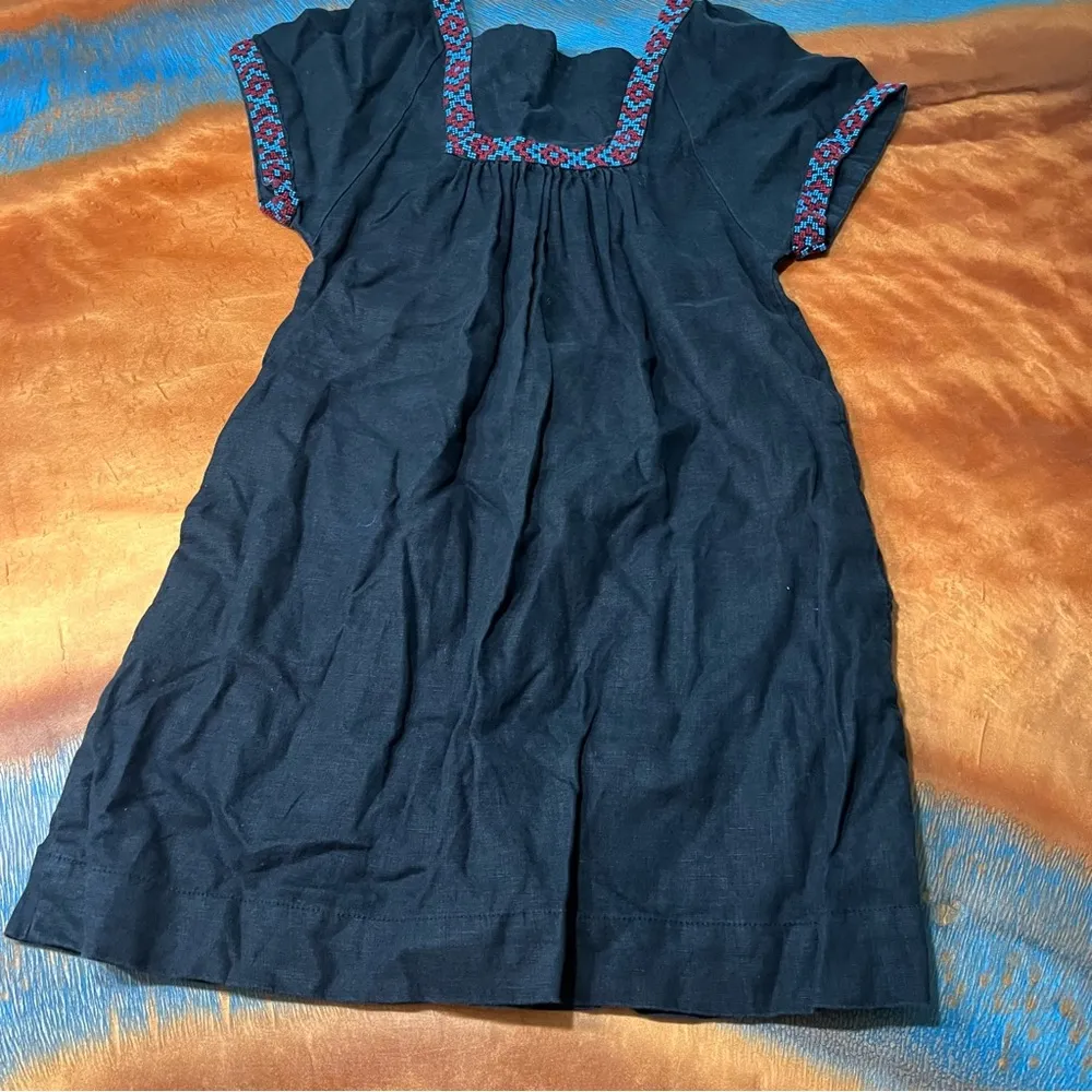 Madewell Black 100% Linen Embroidered Wander Mini Dress Black small blue red - Image 6