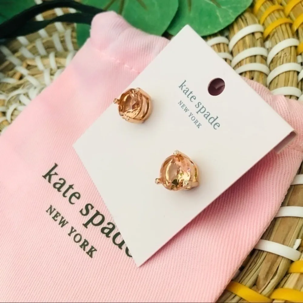Kate Spade Peach Round Stud Earrings Sparkle Crystal Studs NWT - Image 3