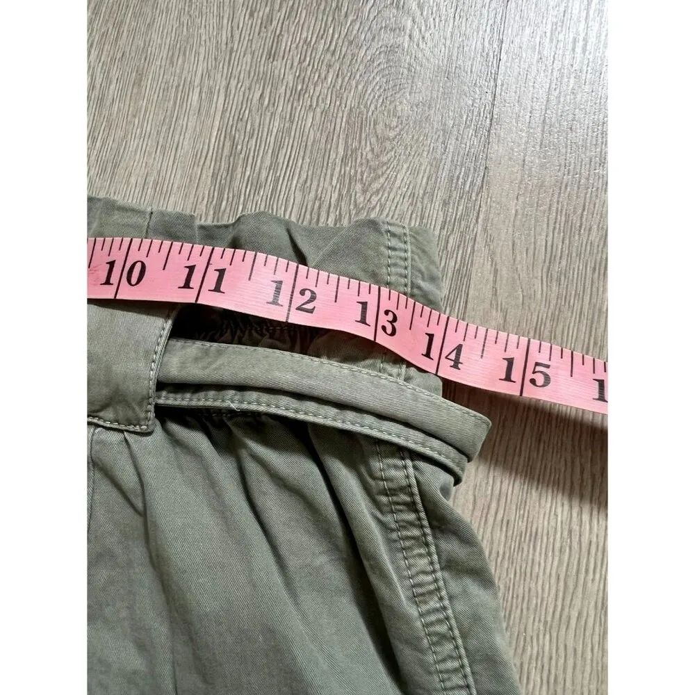 Zara Basic Green Baggy Paper Bag Pleated Bow-Tie Leg Cotton Pants Women Sz4/W28 - Image 9