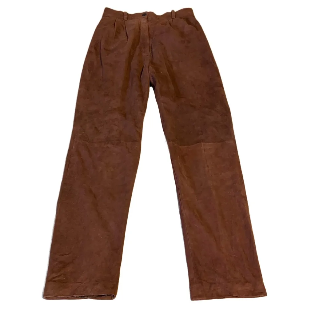 VINTAGE 1980'S SIENNA BROWN ARTISAN WEAR SUEDE PLEATED TROUSERS (XS) - Image 10