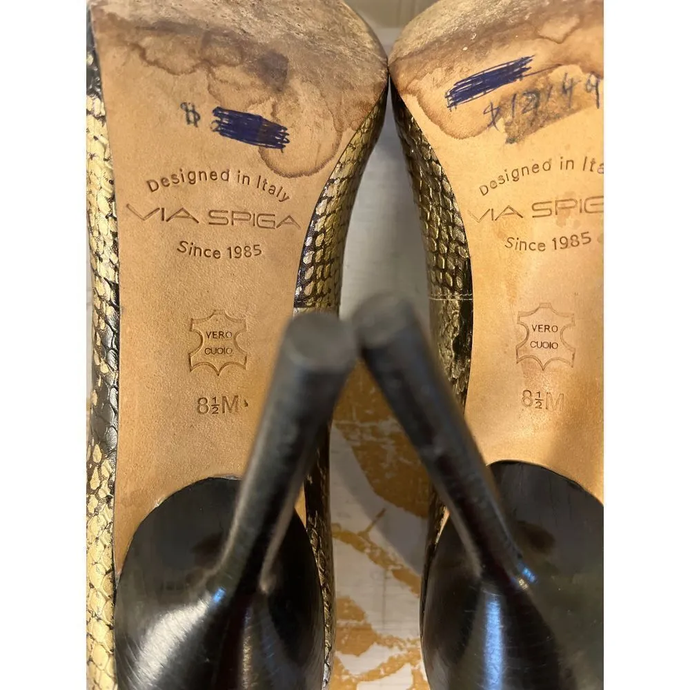 Via Spaga pumps black & gold snakeskin 8 1/2 Black Size 8.5 - Image 5