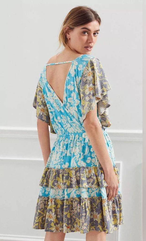 Daily Practice by Anthropologie Tiered Ruffle Mini Dress floral Flowy v-neck EUC - Image 2