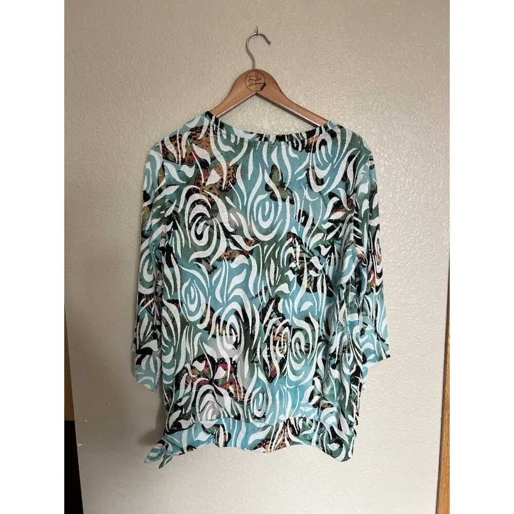 Ali Miles Abstract Butterfly Knit Top Large Swirls 3/4 Flare Sleeves - Image 5