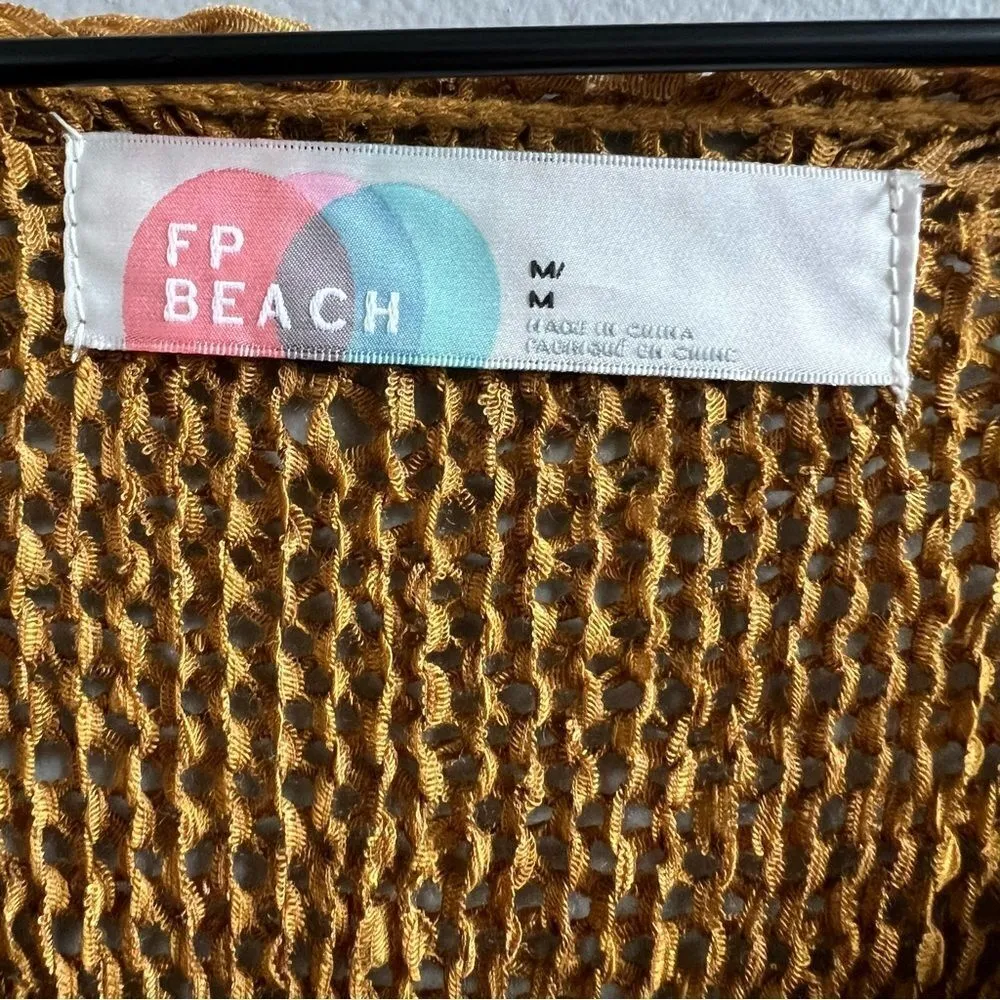 Free People Beach Naomi Tunic Sweater Swim Cover Up Mustard Yellow Gold Medium - Image 4
