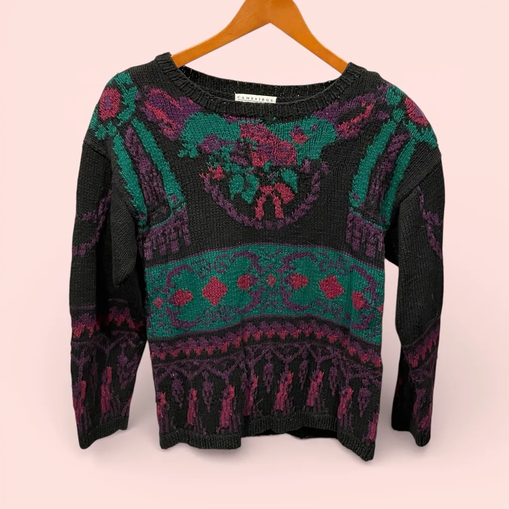 Cute vintage 80s chunky knit sweater floral whimsigoth fairy meets grannycore Purple - Image 3