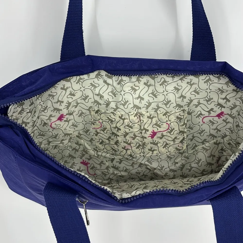 Kipling Zip-Top Tote with Adjustable Shoulder Strap Monkey Print Royal Blue NWT! - Image 4