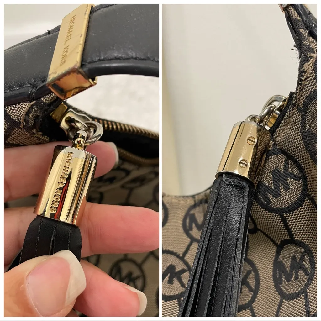 Michael Kors Beford Monogrammed Shoulder Bag Black Tan Tassel *No Long Strap* - Image 11