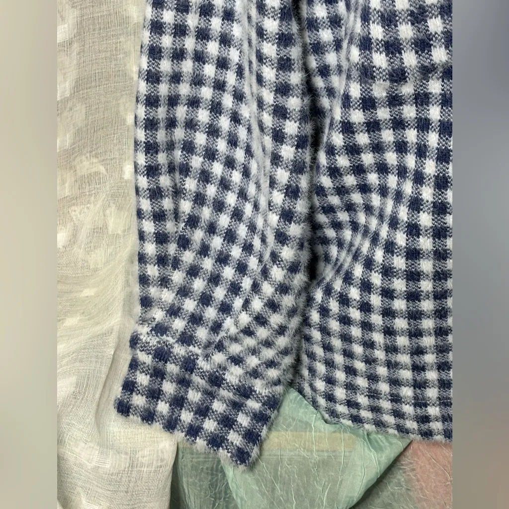 Max Studio Navy and White Gingham Button jacket - Image 3