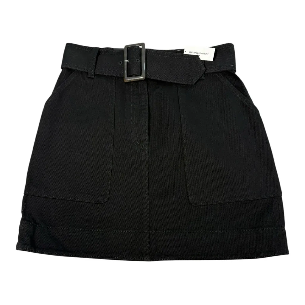 Banana Republic Belted Denim Skirt Womens 4 Black Mini Cargo With Pockets NWT - Image 2