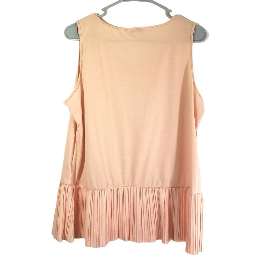 ROSE & OLIVE Women's Large Pink Solid Pleated Bottom Hem Sleeveless, Blouse Top - Image 2